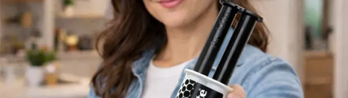 Woman holding Araldite Rapid syringe